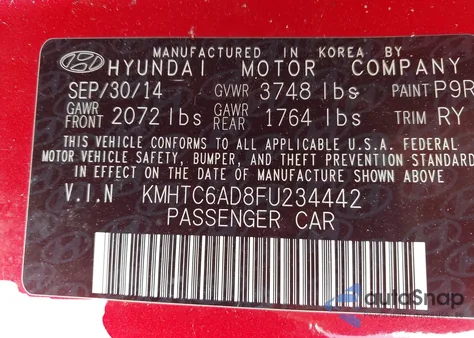 2015 Hyundai Veloster z USA, uszkodzony, nr VIN KMHTC6AD8FU234442